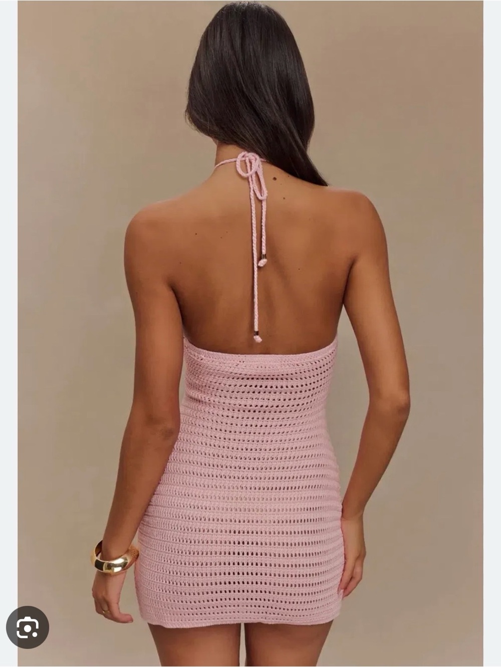 Crochet Flower Halter Mini Dress - Pink Meshki - Picture 2 of 3